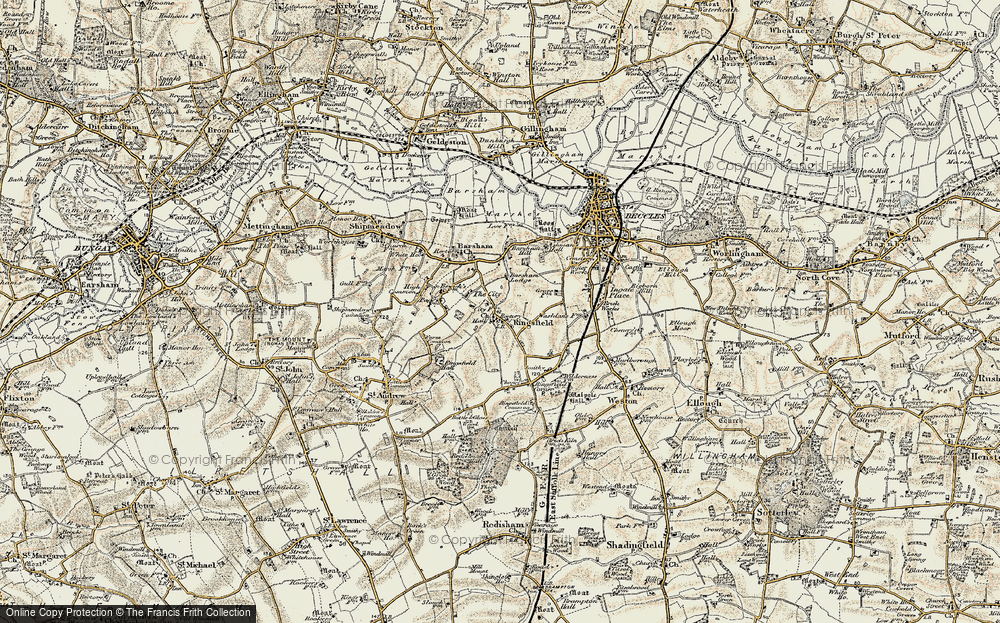 Old Map of Historic Map covering Barsham Hill in 1901-1902