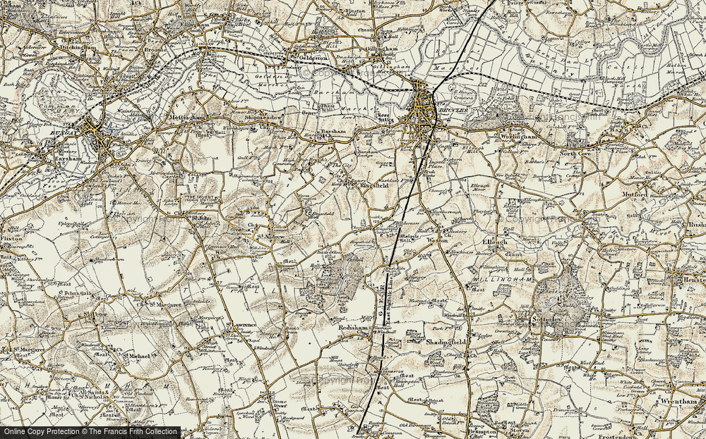 Old Map of Ringsfield Corner, 1901-1902 in 1901-1902