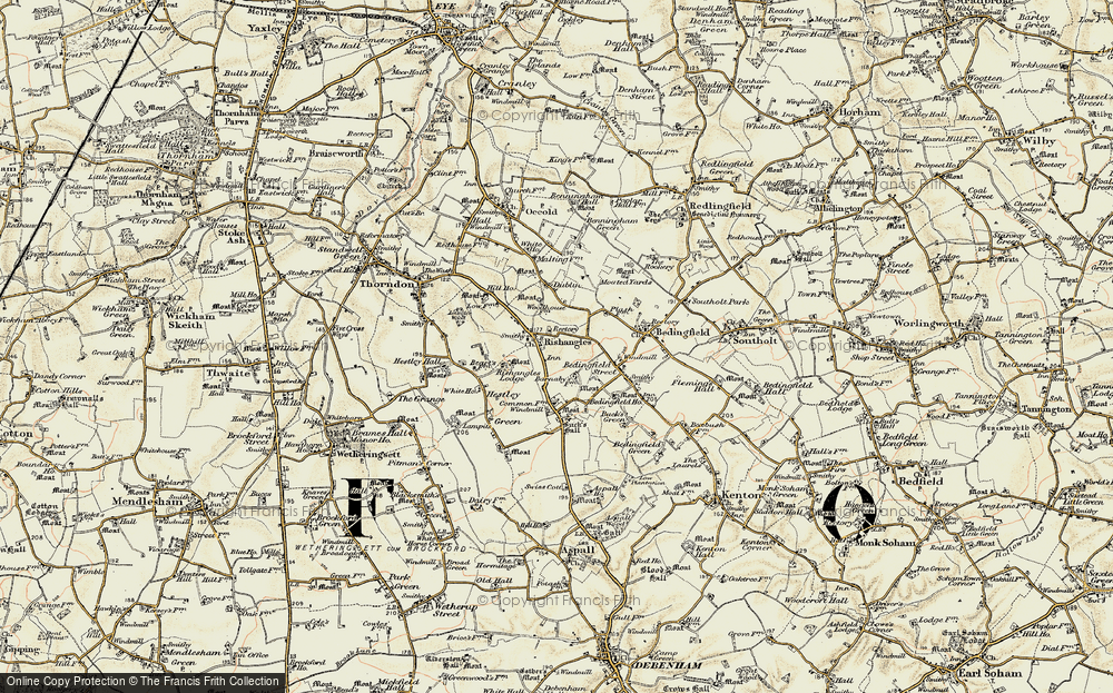 Old Map of Historic Map covering Buck's Hall in 1901