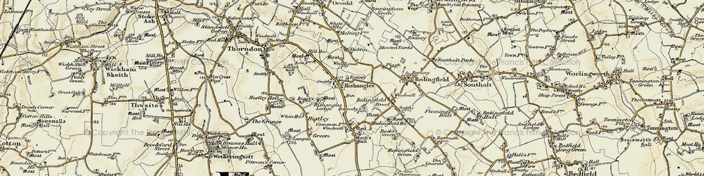 Old map of Bedingfield Ho in 1901