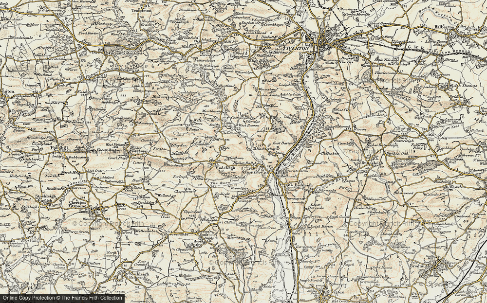 Old Map of Historic Map covering Yearlstone in 1898-1900