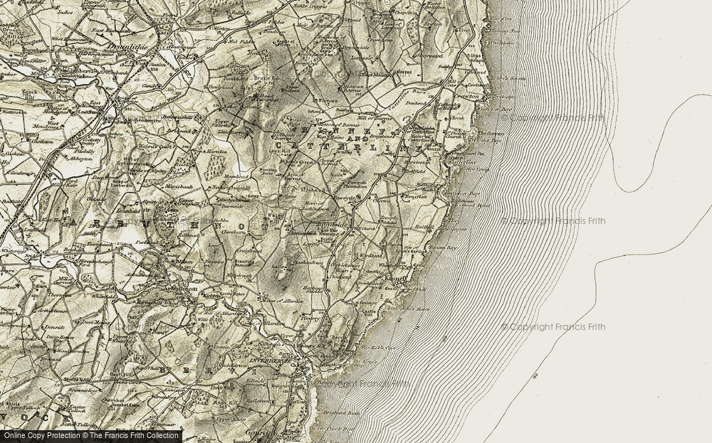 Old Map of Roadside of Kinneff, 1908-1909 in 1908-1909