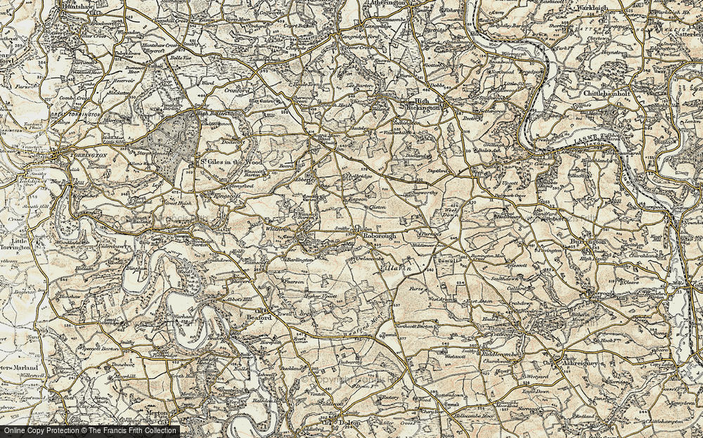 Old Map of Historic Map covering Whitsley Barton in 1899-1900