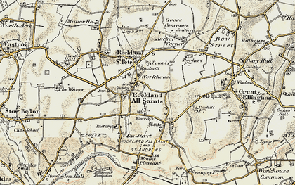 Old map of Rockland All Saints in 1901-1902