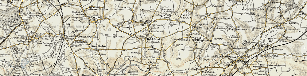 Old map of Rockland All Saints in 1901-1902