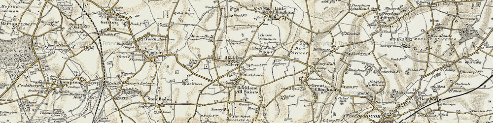 Old map of Rockland St Peter in 1901-1902