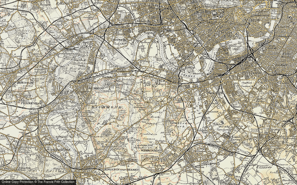 Old Map of Historic Map covering Beverley Brook in 1897-1909
