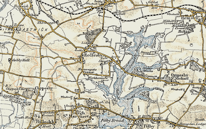 Old map of Rollesby in 1901-1902