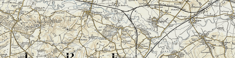 Old map of Rolleston on Dove in 1902
