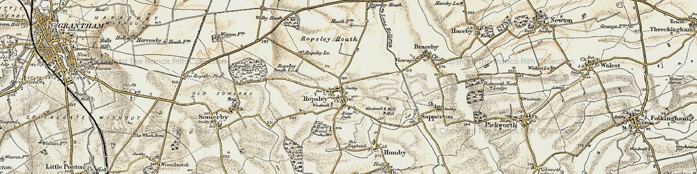 Old map of Ropsley in 1902-1903