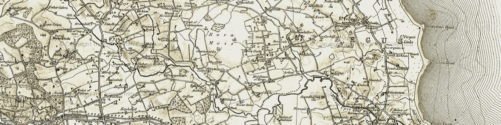 Old map of Burnthillock in 1909-1910