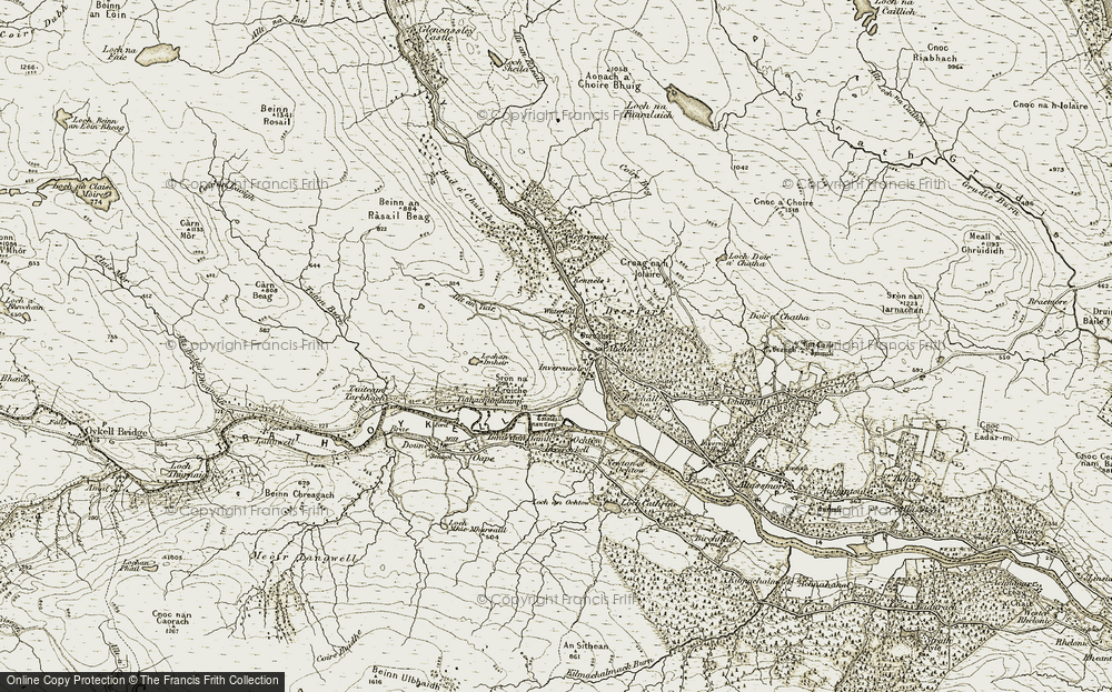 Old Map of Historic Map covering Achness Waterfall in 1908-1912