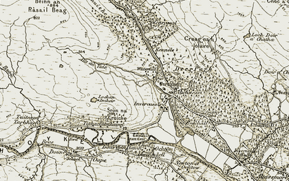 Old map of Achness Waterfall in 1908-1912