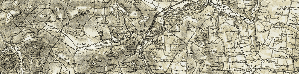 Old map of Rothienorman in 1909-1910