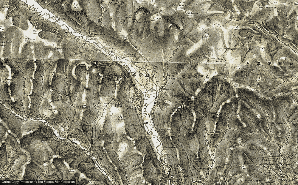 Old Map of Historic Map covering Burn of Heughs in 1908
