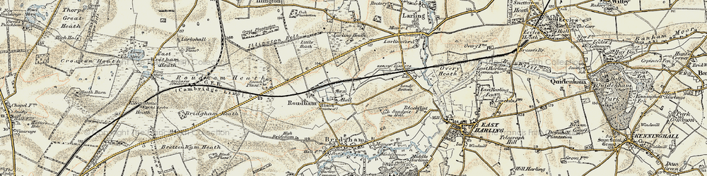Old map of Roudham in 1901