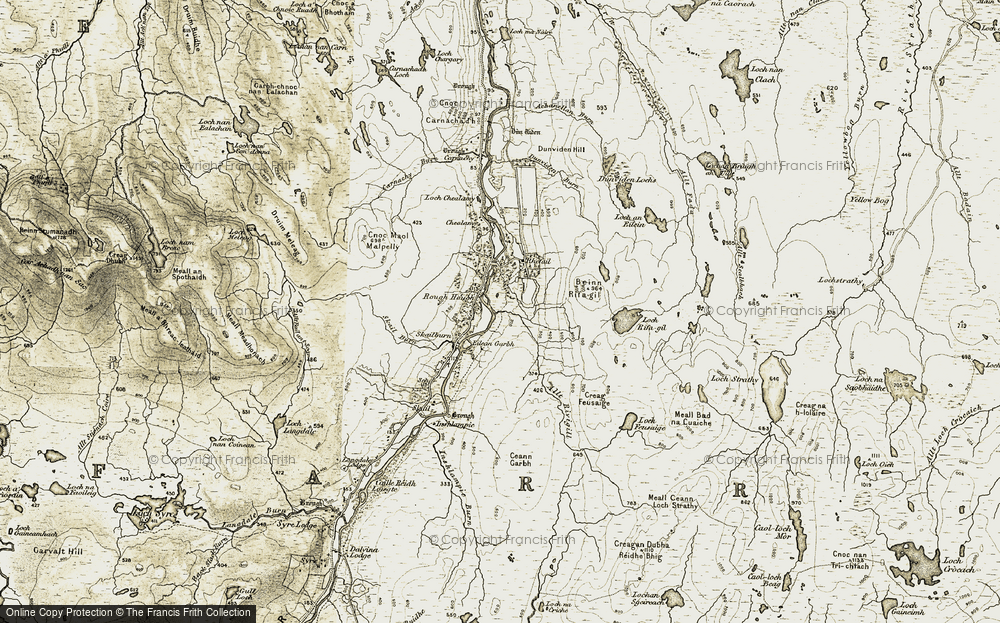 Old Map of Historic Map covering Allt Rivigill in 1910-1912
