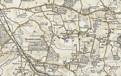 Old map of Rougham Green in 1899-1901