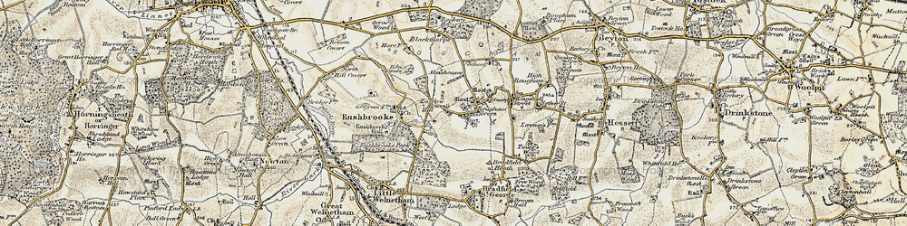 Old map of Rougham Green in 1899-1901