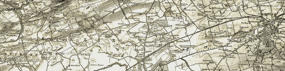 Old map of Leys of Cossans in 1907-1908