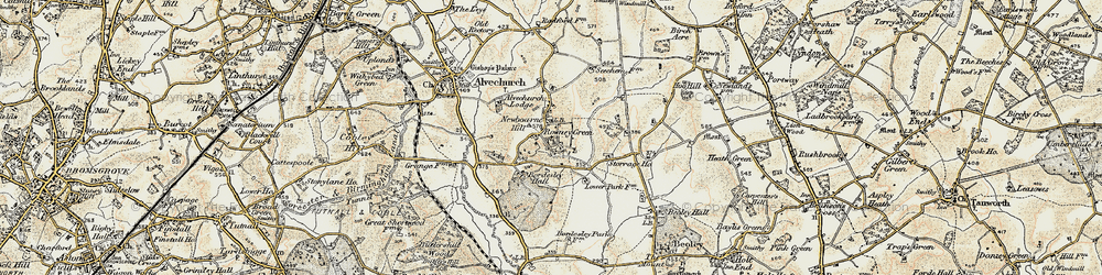 Old map of Rowney Green in 1901-1902