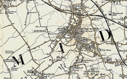 Old map of Roxeth in 1897-1898