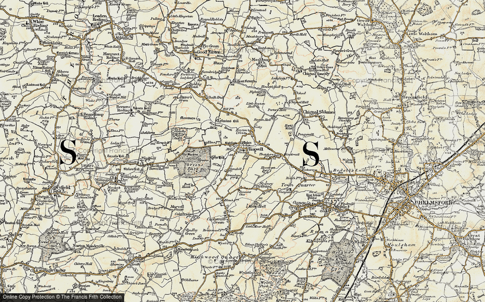 Old Map of Roxwell, 1898 in 1898