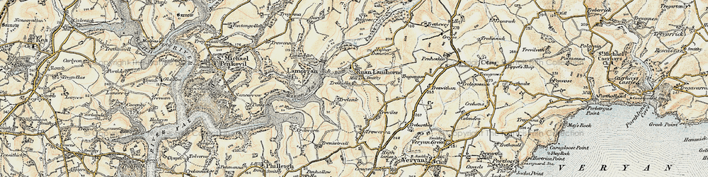 Old map of Ruan Lanihorne in 1900