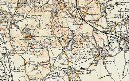 Old map of Ruislip Lido in 1897-1898
