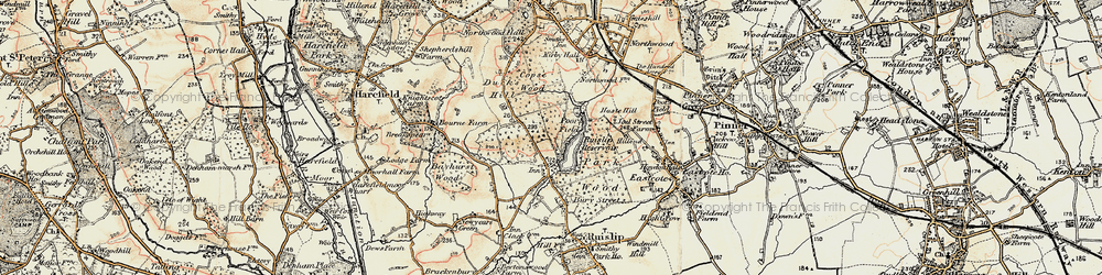 Old map of Ruislip Lido in 1897-1898