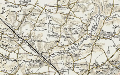 Old map of Runhall in 1901-1902