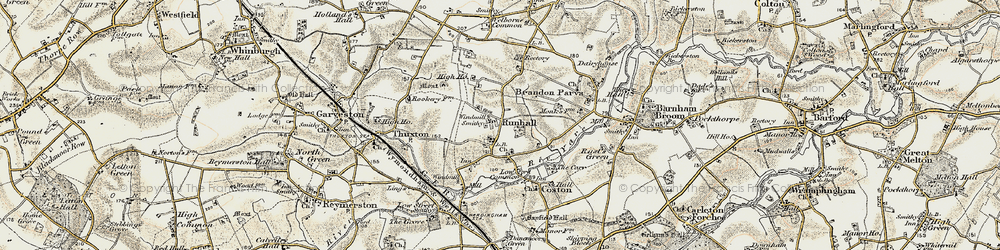 Old map of Runhall in 1901-1902