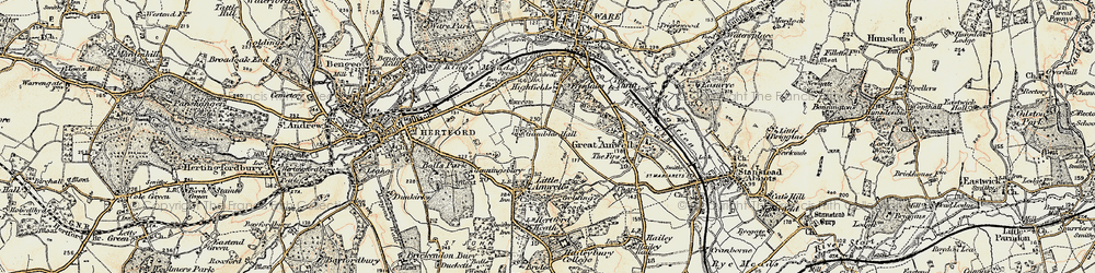 Old map of Rush Green in 1898