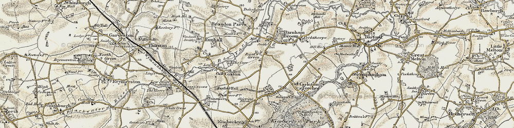 Old map of Rush Green in 1901-1902