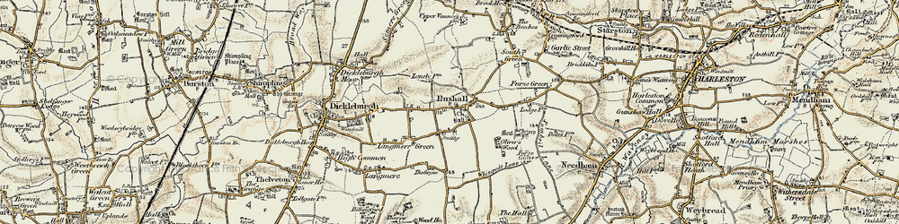 Old map of Rushall in 1901-1902