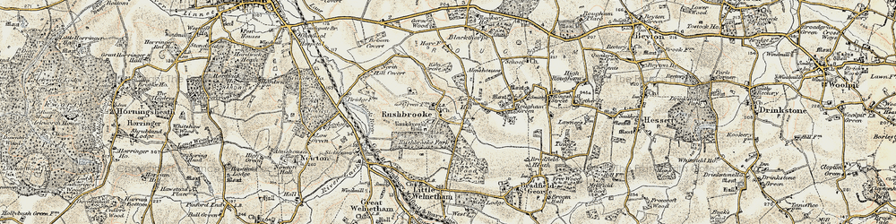Old map of Rushbrooke in 1899-1901