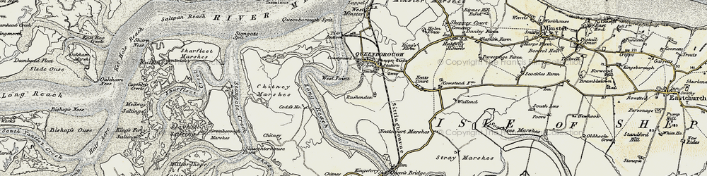 Old map of Kingsferry Bridge in 1897-1898