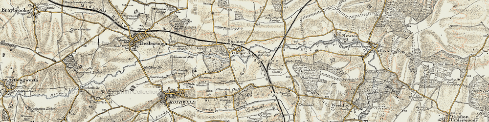Old map of Rushton in 1901-1902