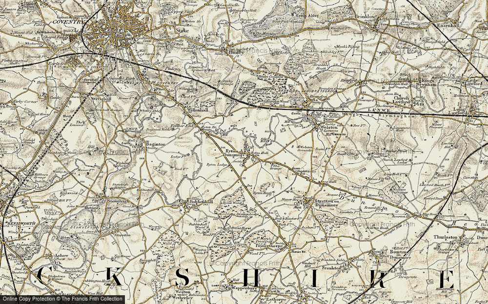 Old Map of Ryton-on-Dunsmore, 1901-1902 in 1901-1902
