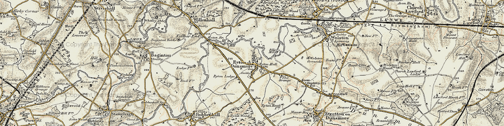 Old map of Ryton-on-Dunsmore in 1901-1902