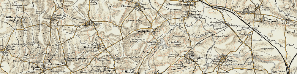 Old map of Saddington in 1901-1902