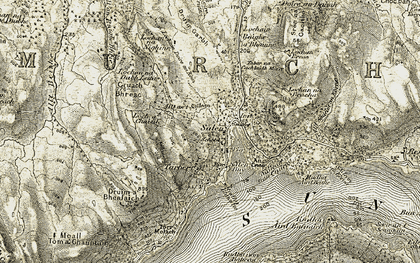 Old map of Allt Sailean an Eòrna in 1906-1908
