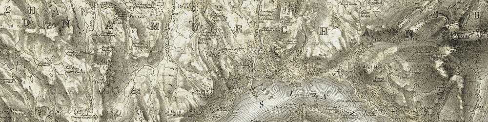 Old map of Allt Sailean an Eòrna in 1906-1908