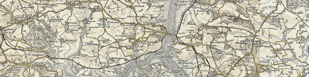 Old map of Saltash in 1899-1900