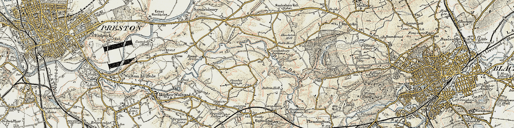 Old map of Samlesbury Bottoms in 1903