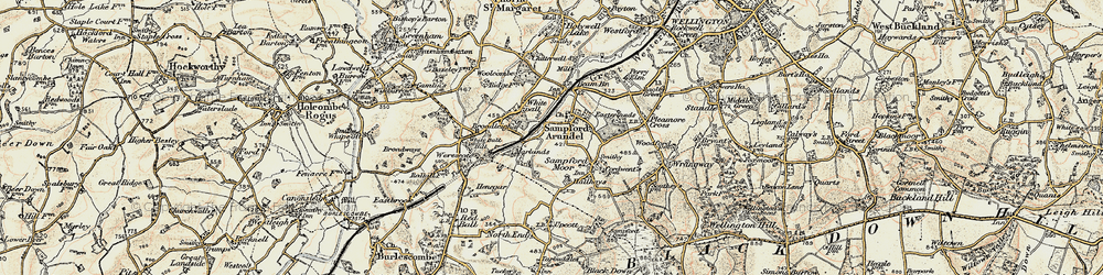 Old map of Sampford Arundel in 1898-1900