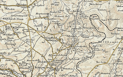 Old map of Sampford Spiney in 1899-1900