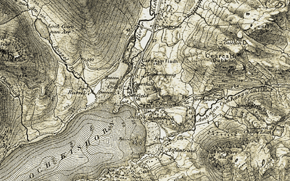Old map of Abhainn Cumhang a' Ghlinne in 1908-1909