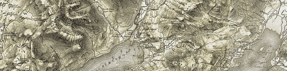 Old map of Abhainn Cumhang a' Ghlinne in 1908-1909
