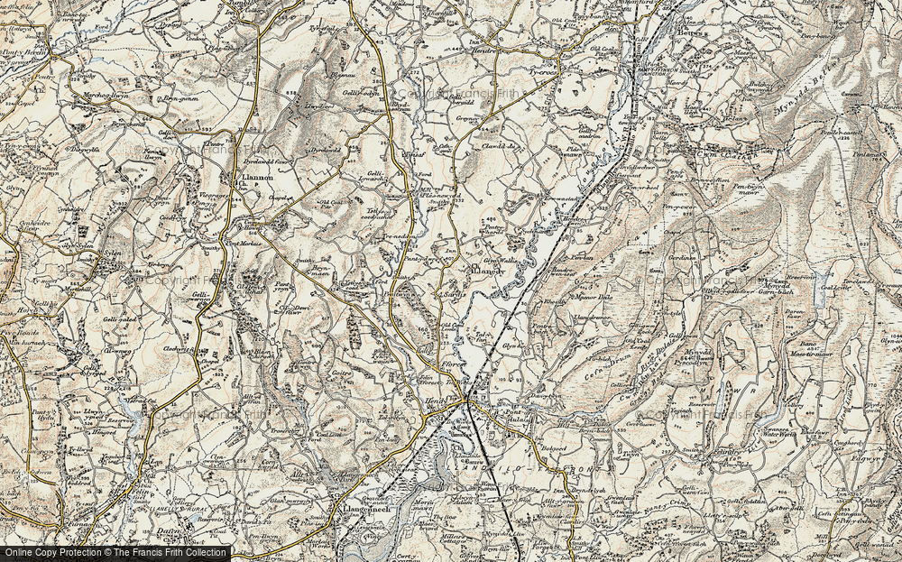 Old Map of Historic Map covering Ystlys-y-coed-uchaf in 1900-1901